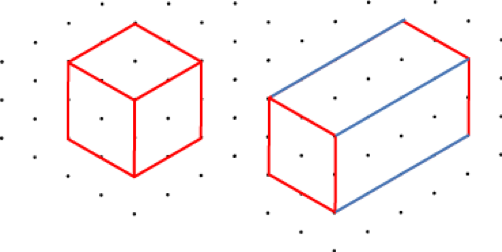 Eksempel på prismer tegnet på isometrisk papir