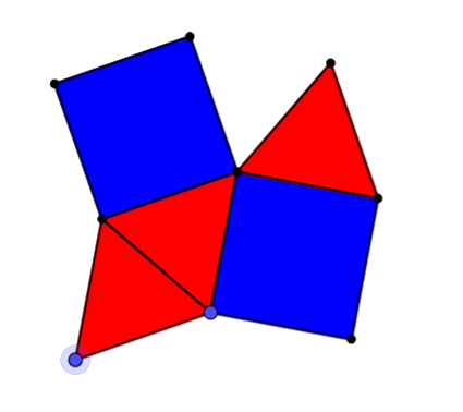 To kvadrater og tre trekanter som henger sammen