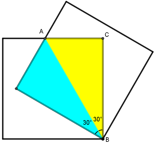 Overlappende kvadrater med gul og turkis trekant