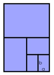 Fem rektangler som er satt sammen til et stort rektangel. Rektanglene er halvparten så store som rektangelet ovenfro.
