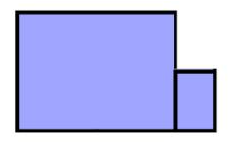 To rektangler som ligger inntil hverandre. Arealet av det minste rektanglet er mye mindre enn arealet til det store rektanglet.