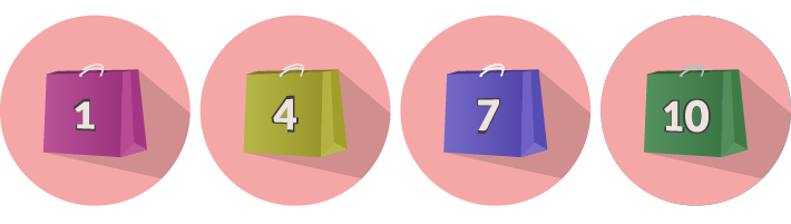 Poser som inneholder tallene 1, 4, 7 og 10.