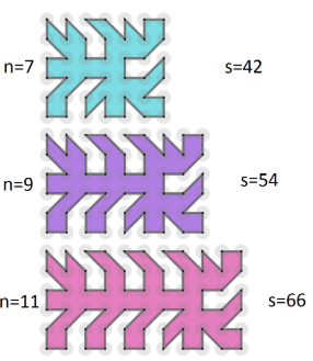 Mangekanter tegnet i rutenett på 6 ganger oddetall.