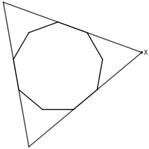 Stor trekant med en nikant inni 