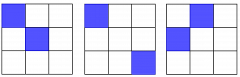 Tre kvadrat på rekke og rad
