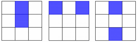 Tre kvadrat på rad og rekke