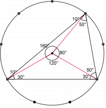 Beregning av vinkler i en trekant, inne i en sirkel
