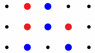 Svarte, røde og blå prikker i mønster 5 x6