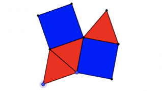 Røde og blå trekanter og firkanter i mønster