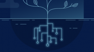 Illustrasjon av et tre med en "digital rot"