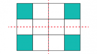4 ganger 3 rutenett. Fargelagt med symmetri.